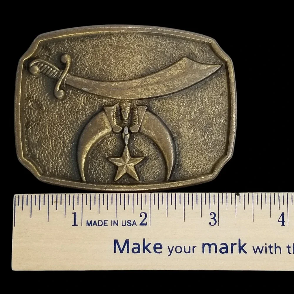 Shriners Masonic Belt Buckle Sword‎ Crescent Star Vintage Metal USA Made